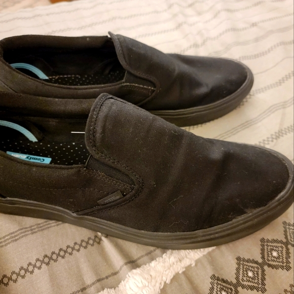 Men NWOT size 13 comfycush slip-on vans sneakers black WORN FOR A MIN. TOO SMALL - Picture 1 of 5
